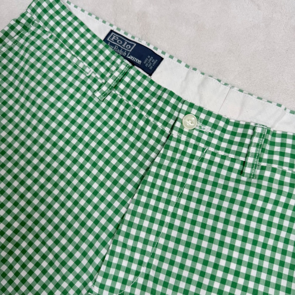Polo Ralph Lauren Suffield Shorts Mens 36 Green White Gingham Plaid Cotton 9 In